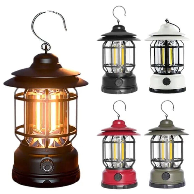Picture of Retro Portable Camping Lantern | USB Rechargeable Vintage LED Camping Light | Stepless Dimmable | Waterproof Outdoor Tent Lamp | Emergency Light - Multicolor