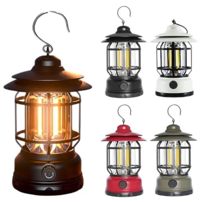 Picture of Retro Portable Camping Lantern | USB Rechargeable Vintage LED Camping Light | Stepless Dimmable | Waterproof Outdoor Tent Lamp | Emergency Light - Multicolor