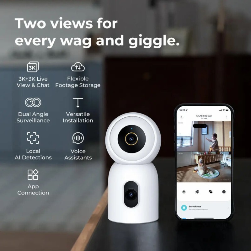 Picture of IMILAB C30 Dual 3K+3K 5MP 360° Indoor Wi-Fi IP Camera | Dual Lens | AI Human Detection | Color Night Vision | Two-Way Talk | Smart Home Security - White