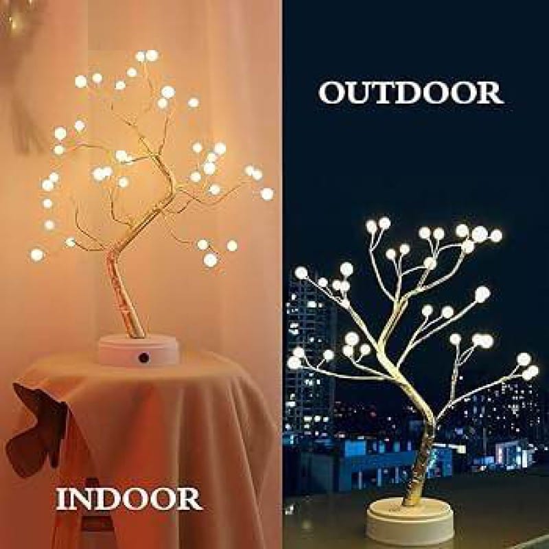 Picture of Bonsai Tree Light Lamp | Warm White LED Decorative Table Lamp | Adjustable Branches | USB & Battery Powered | Home Bedroom Kids Room Decoration | Gold - Gold