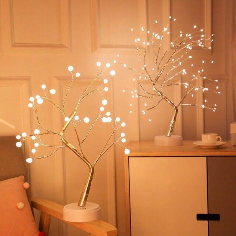 Picture of Bonsai Tree Light Lamp | Warm White LED Decorative Table Lamp | Adjustable Branches | USB & Battery Powered | Home Bedroom Kids Room Decoration | Gold - Gold