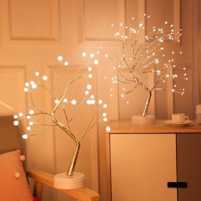 Picture of Bonsai Tree Light Lamp | Warm White LED Decorative Table Lamp | Adjustable Branches | USB & Battery Powered | Home Bedroom Kids Room Decoration | Gold - Gold