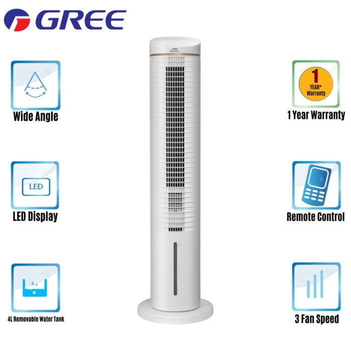 Picture of GREE Portable Tower Air Cooler (Tower fan & Air Cooler & Dehumidifier 3 in 1) KSWK06S61DG with Free Delivery-White