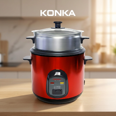 Picture of KONKA Double Inner Pot Rice Cooker - Multi-Functional Dual Pot Digital Rice Cooker & Food Steamer-Red