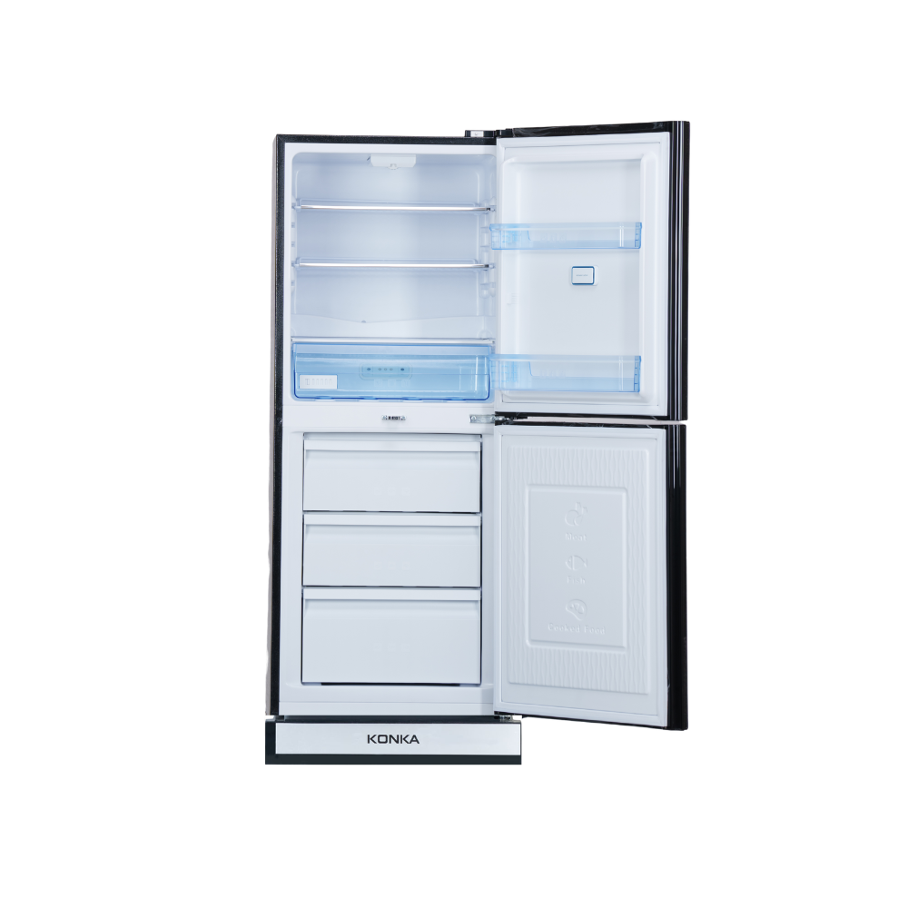 Picture of KONKA 270L 2-Door Bottom Mount Intelligent Refrigerator Freezer Chiller with Glass Mirror Yellow Finish - KRB-270EVB-GM
