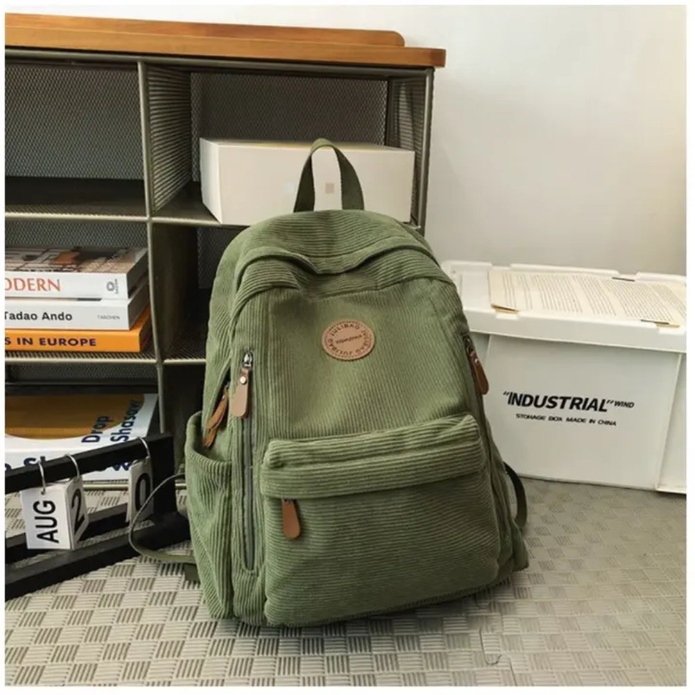 Picture of Olive Green Corduroy Backpack for Women & men  College 🎒