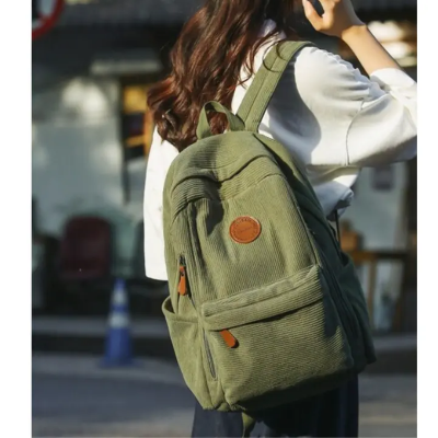 Picture of Olive Green Corduroy Backpack for Women & men  College 🎒