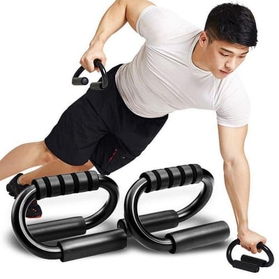 Picture of S Shape Fitness Push Up Bar Aluminium Alloy Push-Ups Stands Bars Tool For Fitness Chest Training Equipment Exercise Training-Black