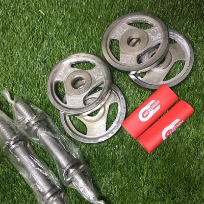 Picture of Combo Four Pieces 1.25Kg Silver Dumbbell Plate With Two 10 Inch Sticks - 5Kg - Start Your Fitness Journey With The Combo Dumbbell Plate Set-Silver