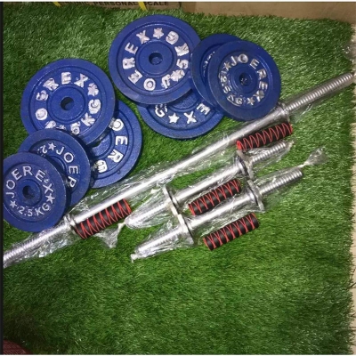 Picture of Combo Dumbbell Plate With 3 Feet Barbell Bar and Two 15 inch Sticks - 30KG (5kg*4 + 2.5kg*4)-Blue