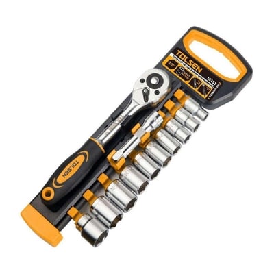 Picture of TOLSEN 12 Pcs 3/8" Ratchet Handle with Socket Set Industrial Series Model: 15151-Yellow