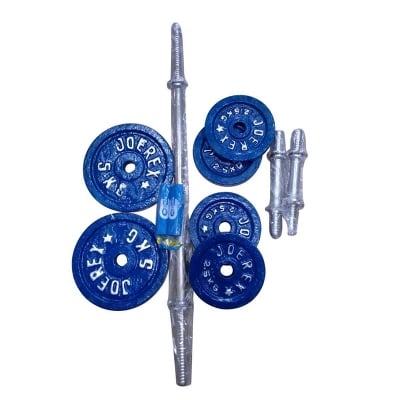 Picture of Dumbbell & Barbell Set 20kg and 10 inchi stick 2 pic and 3fit burbell 1 pic- Black and Silver-Blue