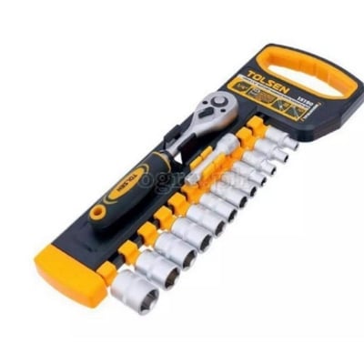 Picture of TOLSEN 14 Pcs 1/4 Ratchet Handle with Socket Set Industrial Series 15150 -Yellow-Yellow