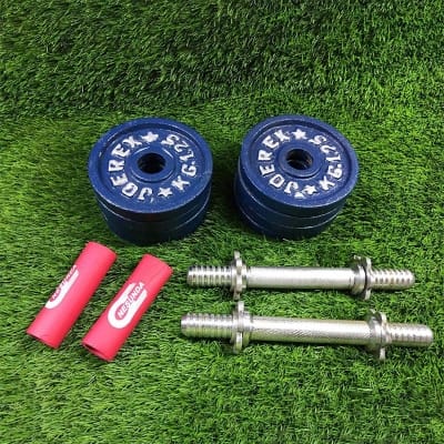 Picture of Combo Dumbbell Plate With Two 10 inch Sticks 4 pcs Plate 5 Kg - Blue and Silver-Blue