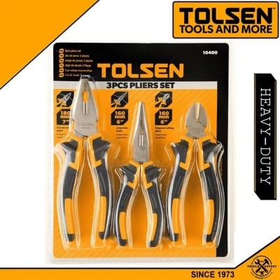 Picture of Tolsen 3pcs Plier Set (Combination, Long Nose, Cutting Pliers) 10400 TPR Handle-Black