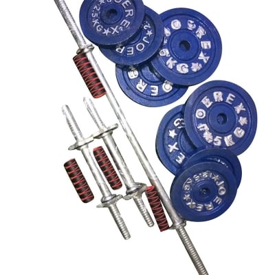 Picture of Eight Pieces Dumbbell Set With Two 10 inch Sticks 1 pcs 3 feet burble - 10Kg - Blue and Silver Combo