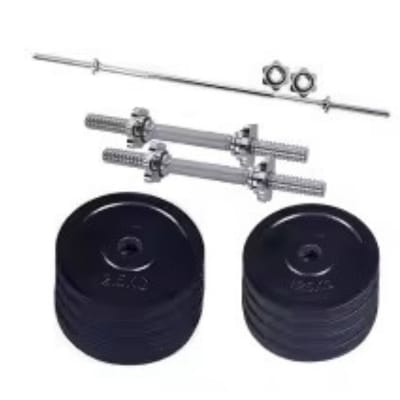 Picture of Eight-Piece Dumbbell Set With Two Sticks - 20Kg Black And Silver Dumbbells For Complete Workout Sessions-Black