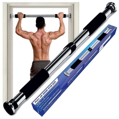 Picture of Fitness Door Pull Up and Chin Up Bar Doorway Pull Up Bar with Soft Grip Handles Multi-Functional Upper Body Workout for Strength Training Home and Gym Workout Door Width 60 to 100cm gym equipment-Silver