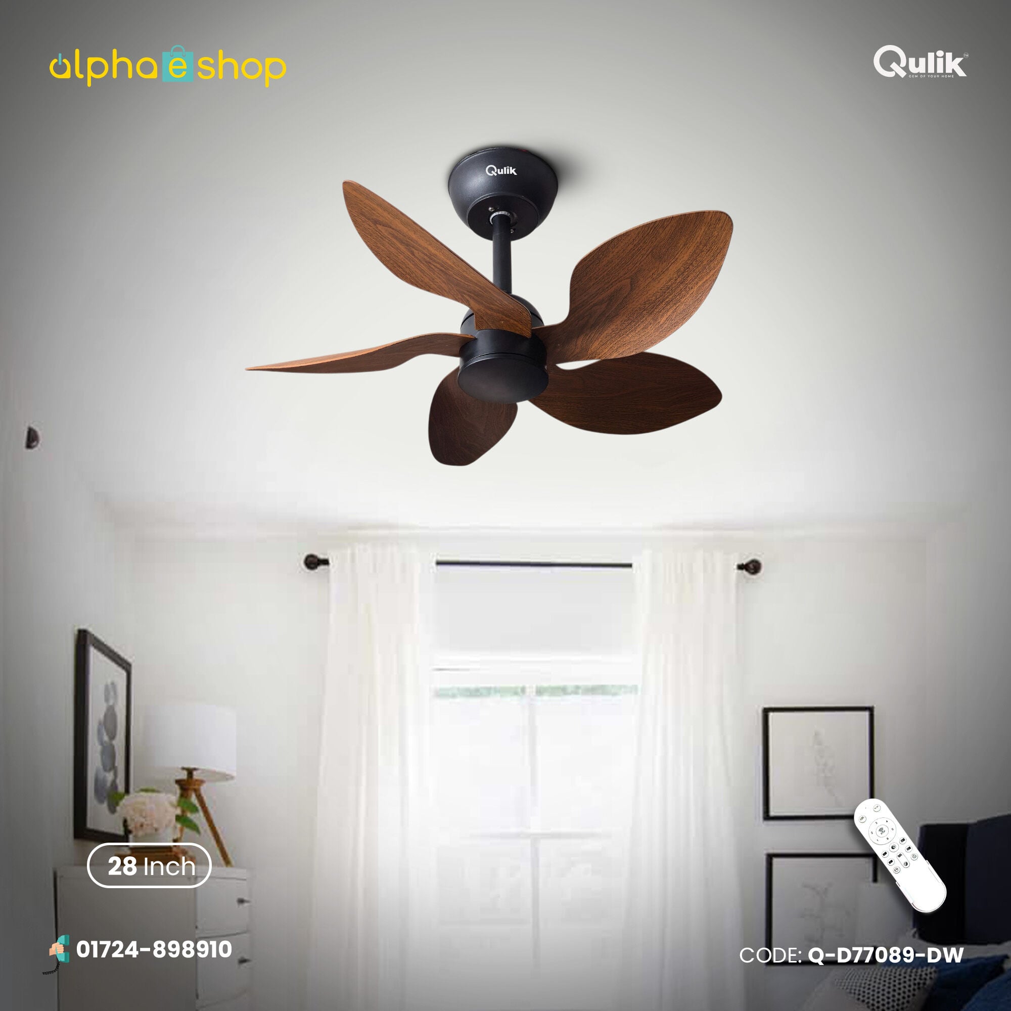 Picture of Qulik Flora 28"- Modern Decorative Silent ABS Blade with Remote Ceiling Fan | Free delivery