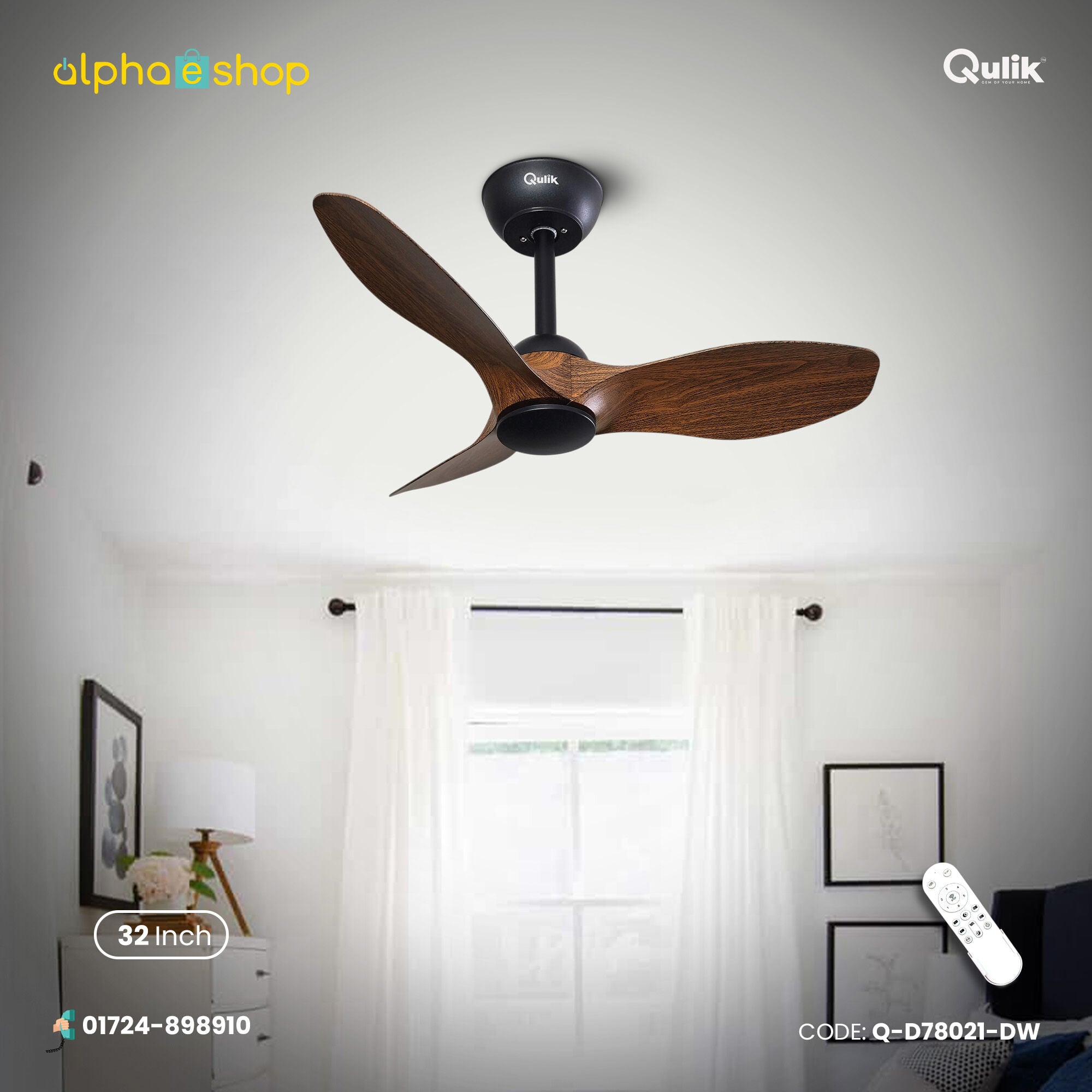 Picture of Qulik Spinner Pro 32" - Modern Decorative Silent ABS Blade with Remote Ceiling Fan | Free Delivery