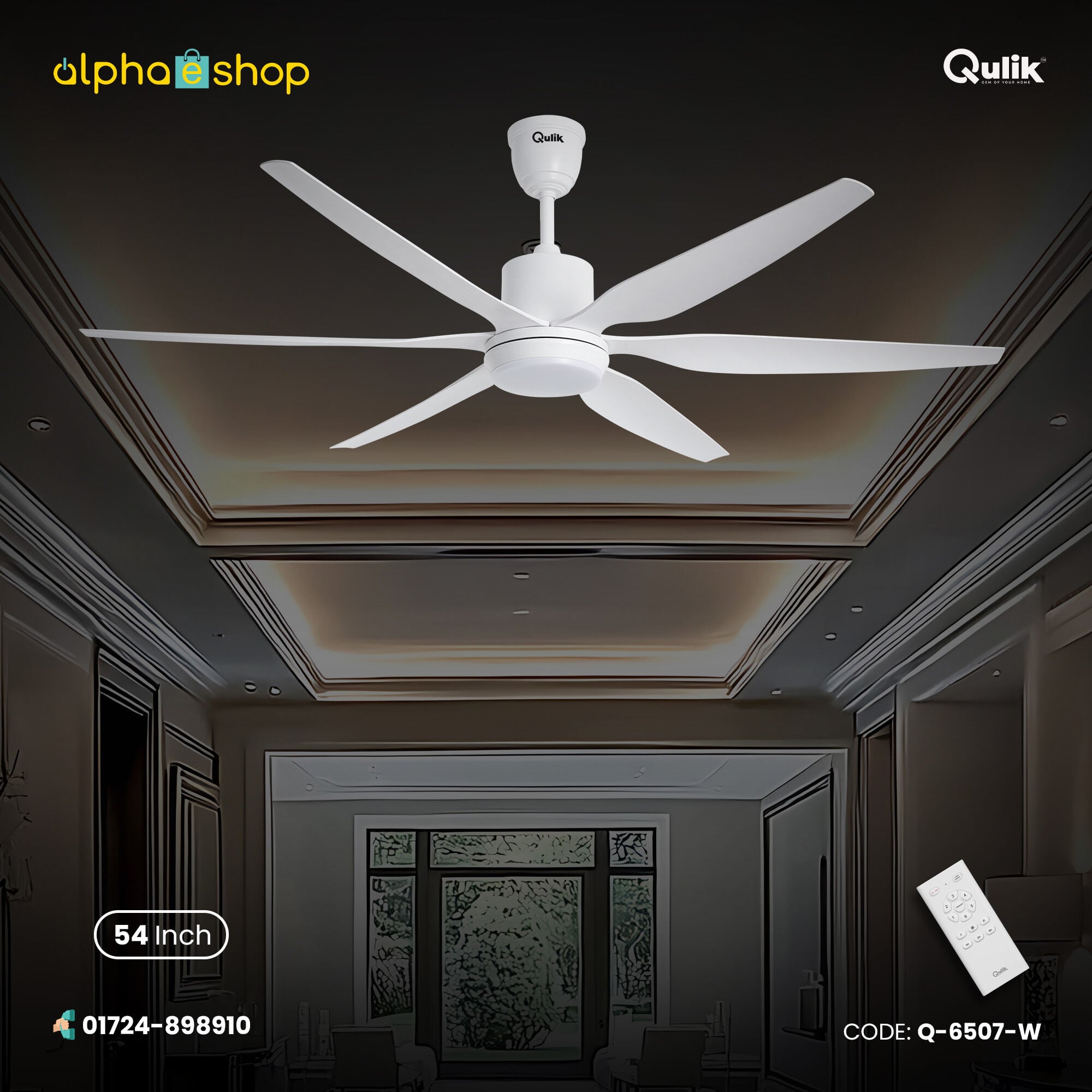 Picture of Qulik Silex 54"- Modern Decorative Silent ABS Blade Under light with Remote Ceiling Fan  | Free Delivery