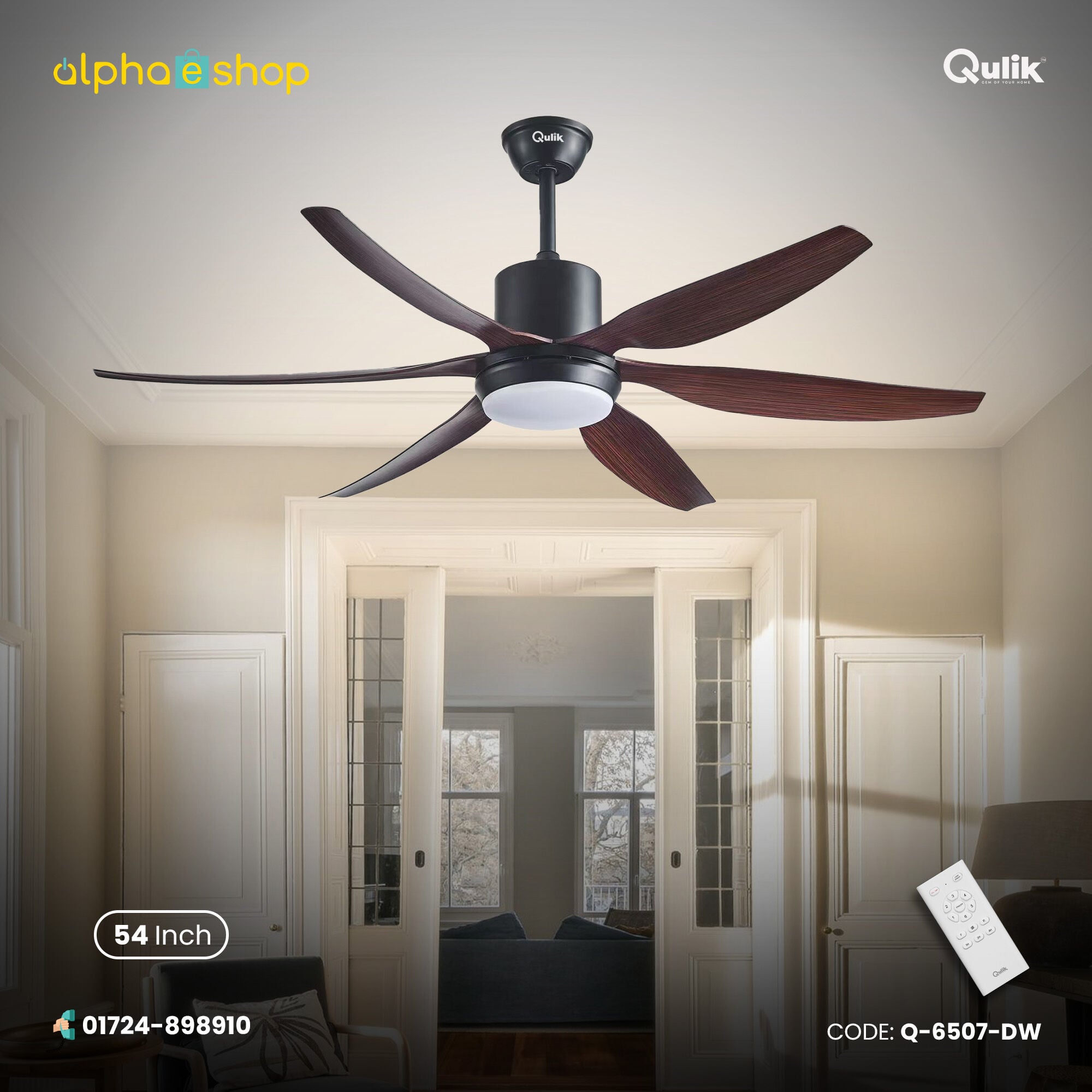 Picture of Qulik Silex 54"- Modern Decorative Silent ABS Blade Under light with Remote Ceiling Fan  | Free Delivery