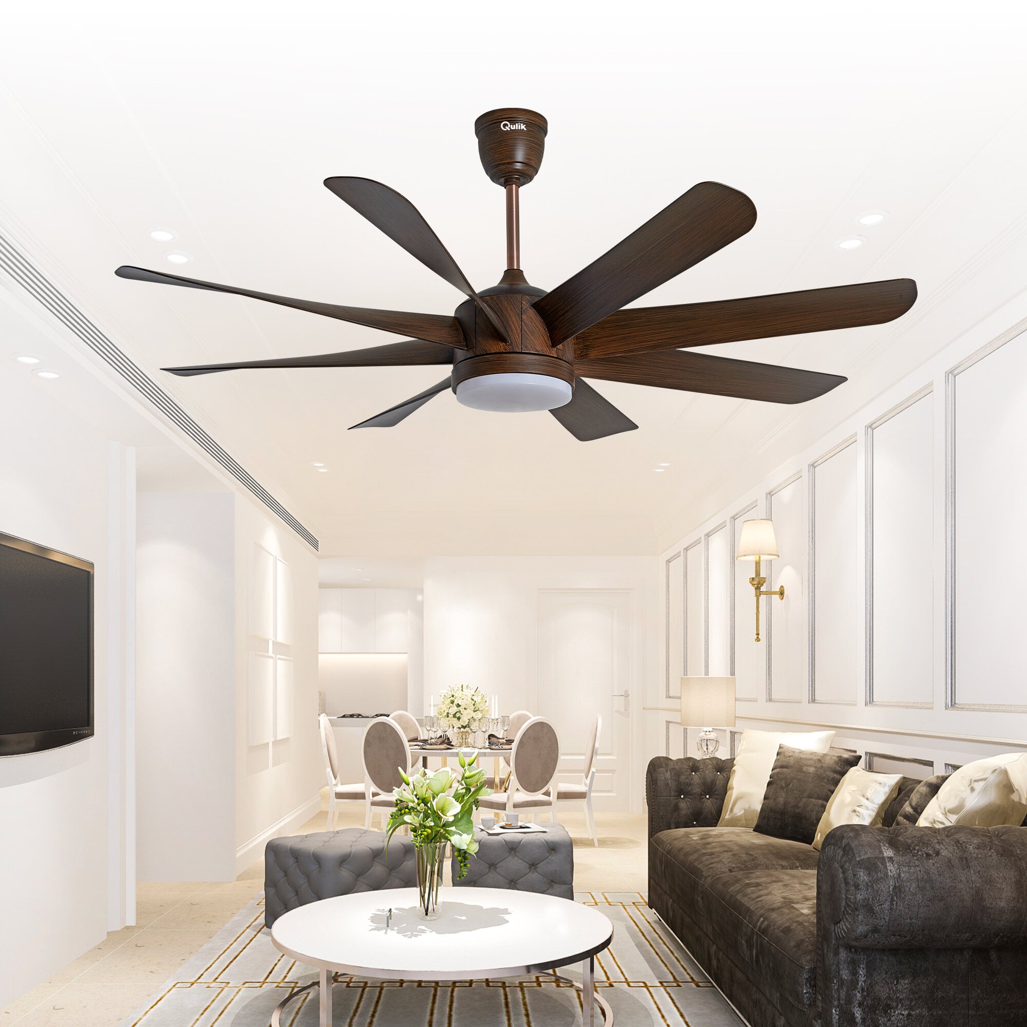 Picture of Qulik Helix UL 60"- Modern Decorative Silent ABS Blade Under light with Remote Ceiling Fan  | Free Delivery