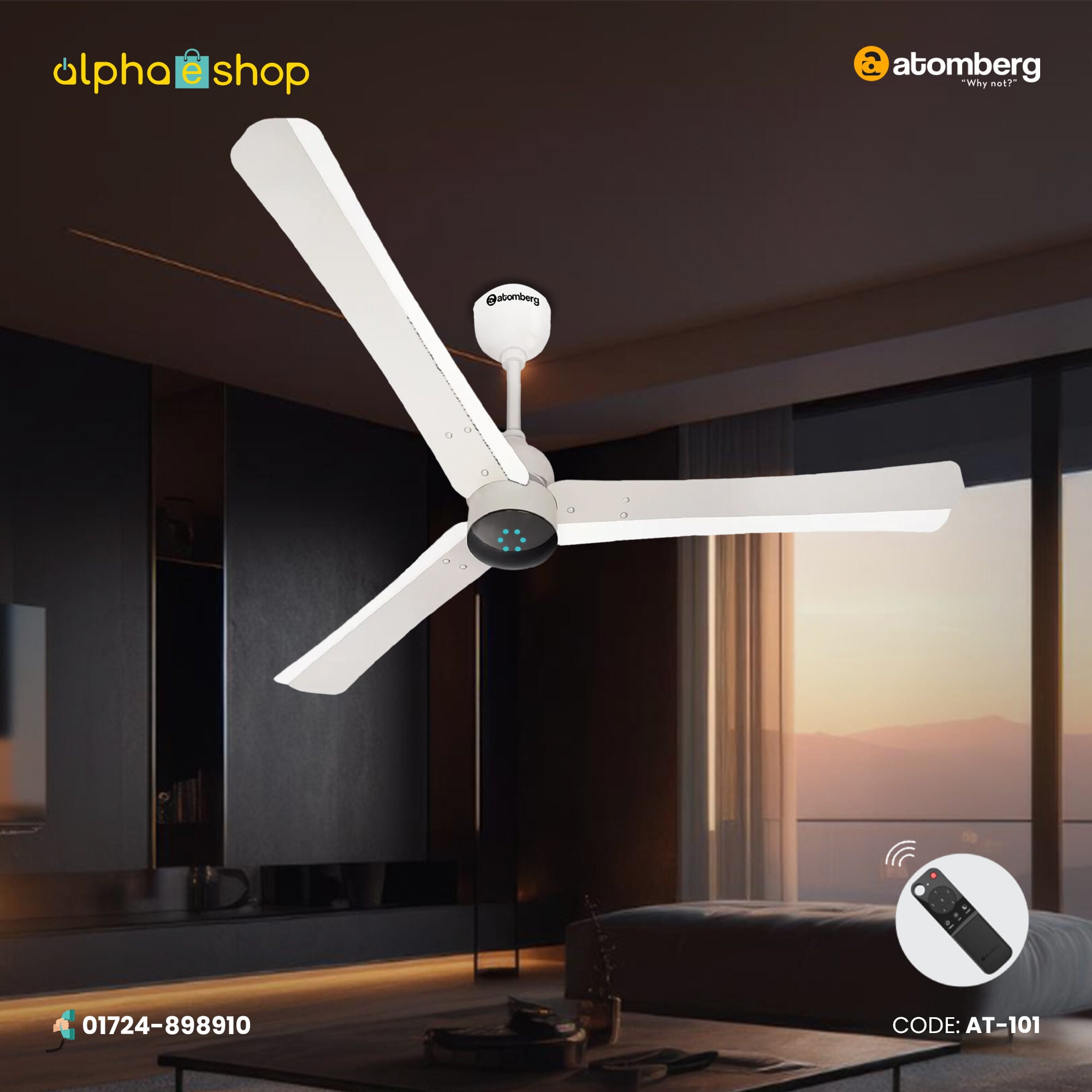 Picture of Atomberg Renesa+ 56" 35W BLDC motor Energy Saving Anti-Dust Speed Indicator Light Ceiling Fan with Remote Control (Pearl White) | Free Delivery-White
