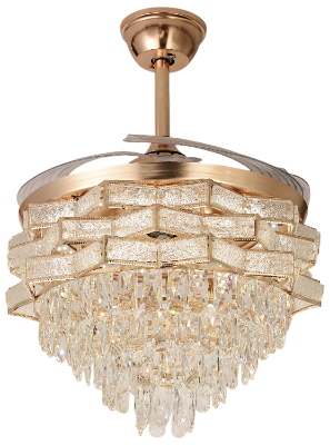 Picture of Qulik 48" Crystal Chandelier Retractable Invisible Blade Silent 3 Color Change LED Remote Ceiling Fan (Golden) | Q-T8255-BK-WH | Free Delivery-Golden