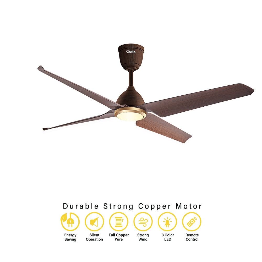 Picture of Qulik Aero-X 54"- Decorative Energy Saving BLDC Remote Control Underlight Ceiling Fan (Dark Wood) | Q-6578-DW-UL | Free Delivery-Dark Wood