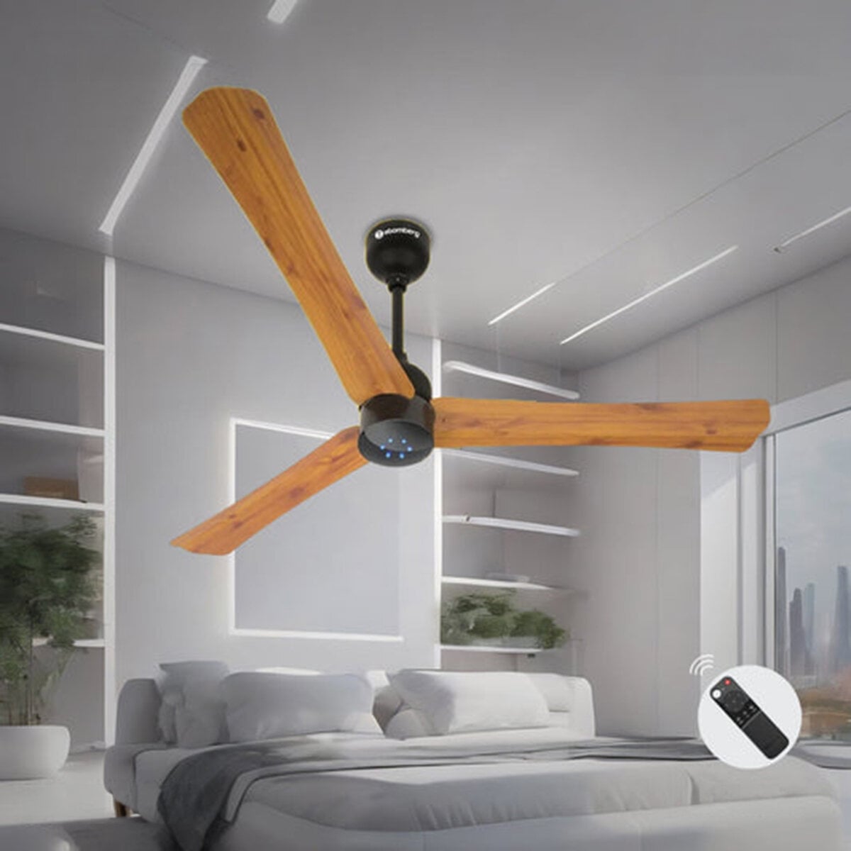 Picture of Atomberg Renesa+ 56" 35 Watt BLDC Motor Energy Saving Anti-Dust Speed Indicator Light Ceiling Fan With Remote Control (Golden OakWood) Pack AT-102 | Free Delivery-Golden OakWood