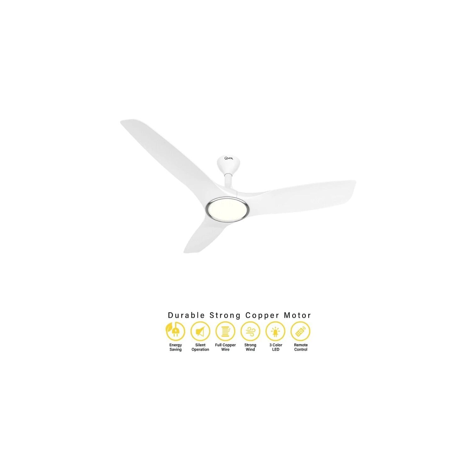 Picture of Qulik Aerovane UL 52" Modern Decorative Silent ABS Blade Remote Under Light Ceiling Fan (White) Q-6572-W-UL | Free Delivery-White