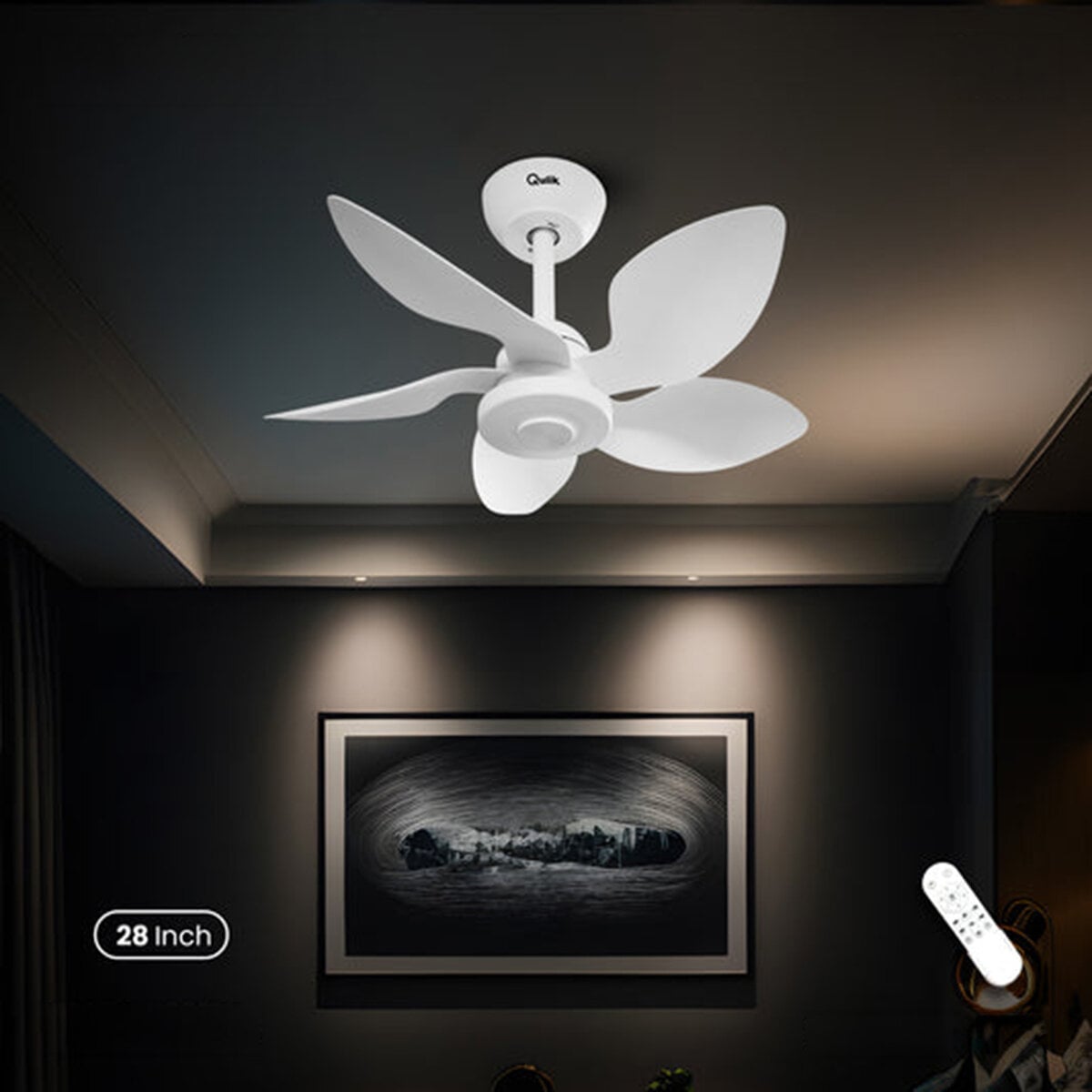 Picture of Qulik Flora 28"- Modern Decorative Silent ABS Blade With Remote Ceiling Fan (White) Q-D77089-W | Free Delivery-White