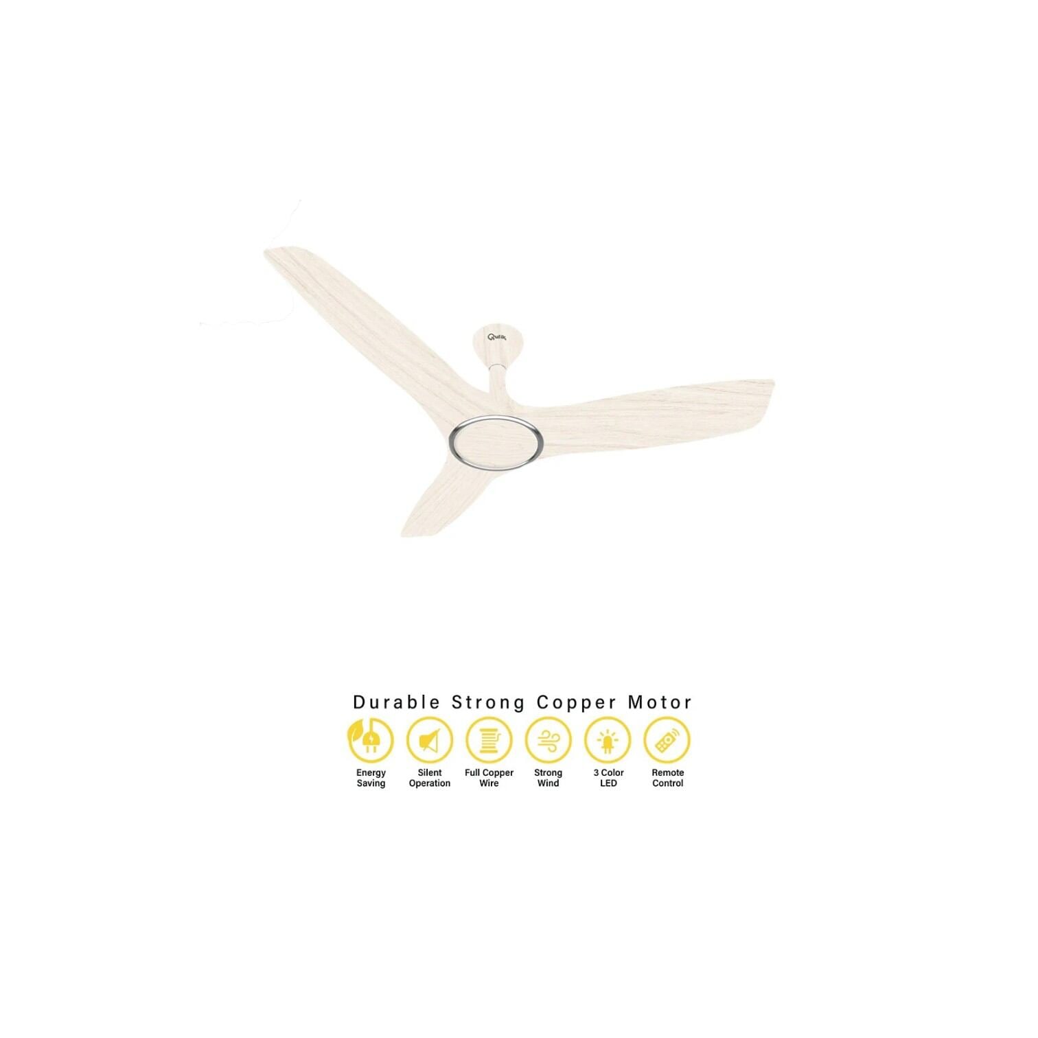 Picture of Qulik Aerovane 52" Modern Decorative Silent ABS Blade Remote Ceiling Fan (White Wood) Q-6572-WW | Free Delivery-White Wood