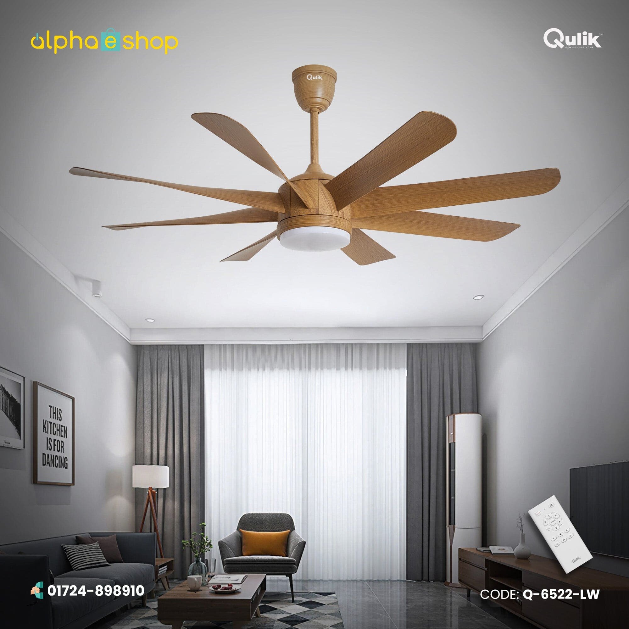 Picture of Qulik Helix UL 60"- Modern Decorative Silent ABS Blade Under Light With Remote Ceiling Fan (Light Wood) Q-6522-LW | Free Delivery-Light Wood