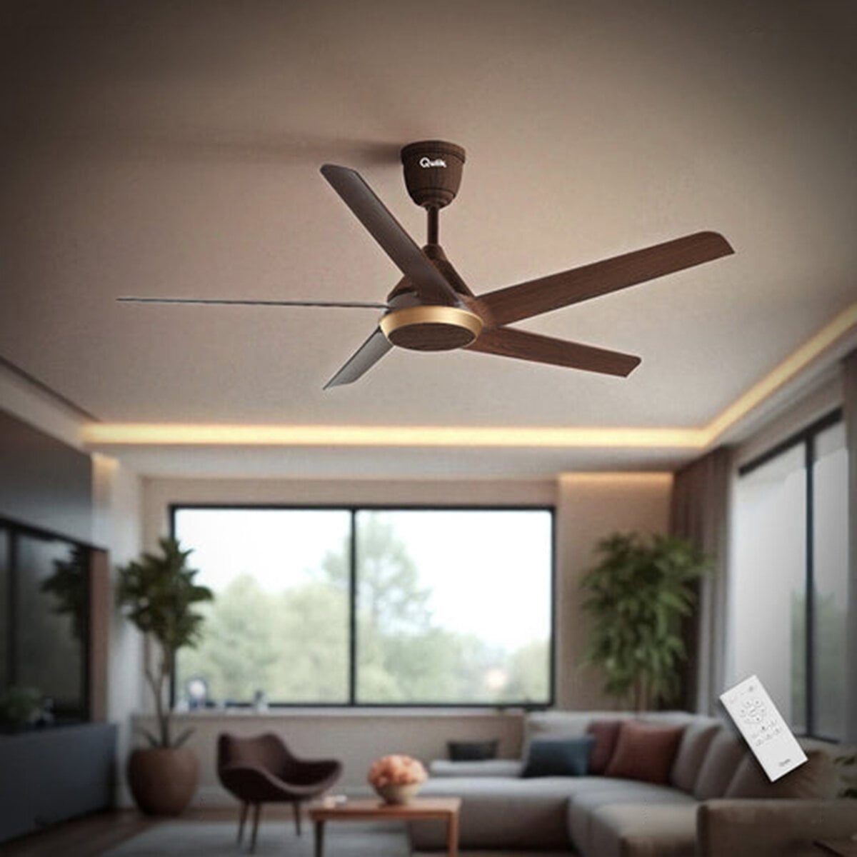 Picture of Qulik Alpha Edge 5B 53"- Decorative Energy Saving BLDC Remote Control Ceiling Fan (Dark Wood) | Q-6577-DW | Free Delivery-Dark Wood