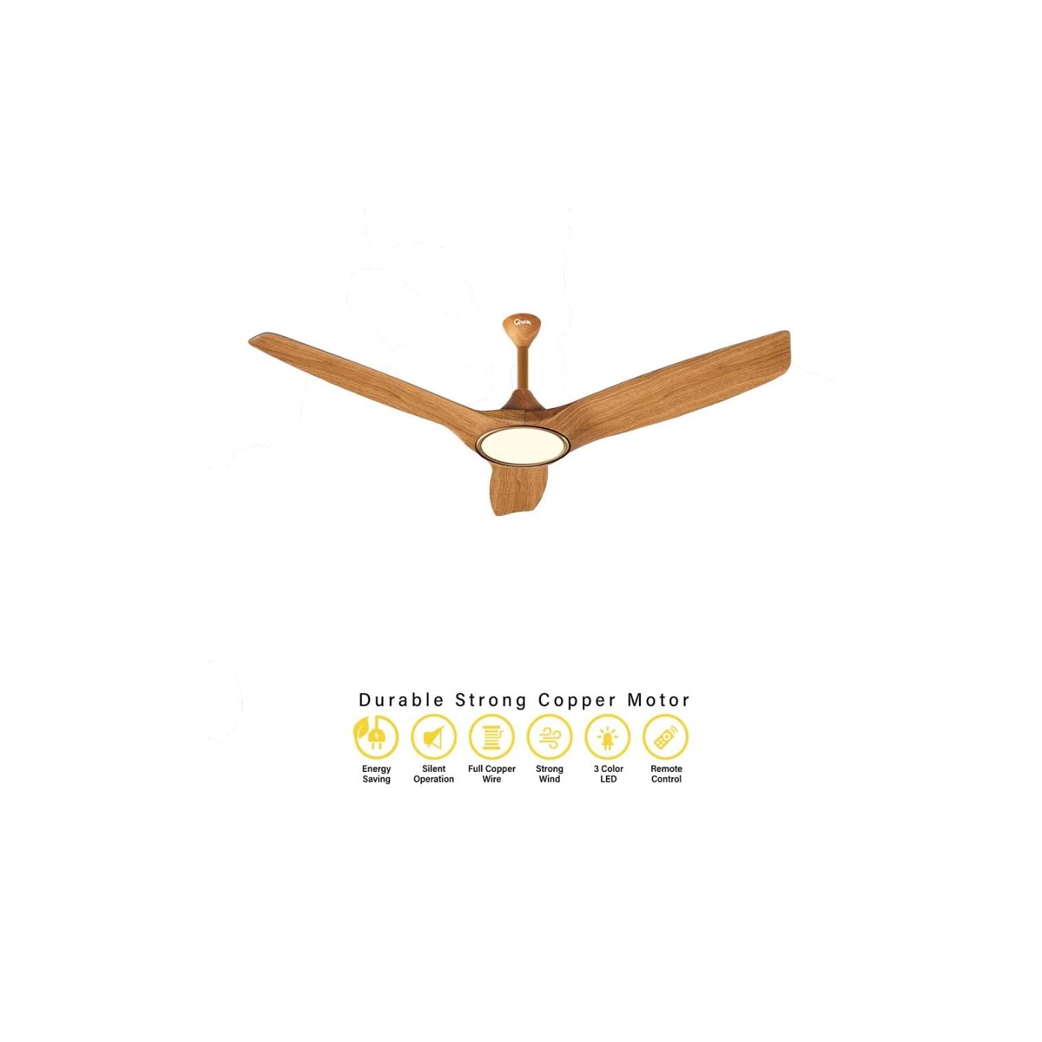Picture of Qulik Aerovane UL 52" Modern Decorative Silent ABS Blade Remote Under Light Ceiling Fan (Light Wood) Q-6572-LW-UL | Free Delivery-Light Wood