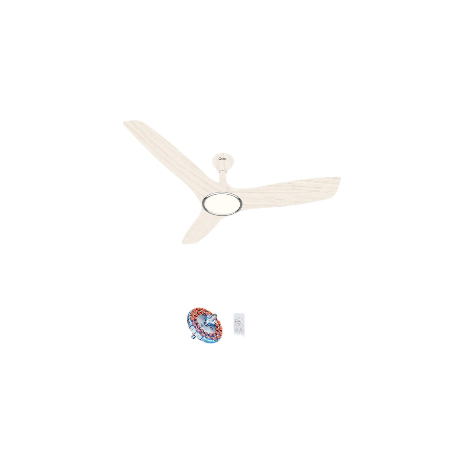 Picture of Qulik Aerovane 52" Modern Decorative Silent ABS Blade Remote Under Light Ceiling Fan (White Wood) Q-6572-WW-UL | Free Delivery-White Wood