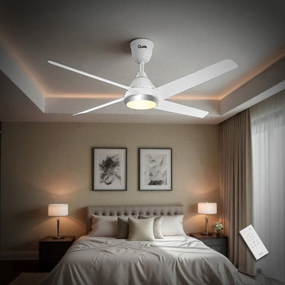 Picture of Qulik Alpha Edge 4B 53"- Decorative Energy Saving BLDC Remote Control Underlight Ceiling Fan (Parle White) | Q-6576-PW-UL | Free Delivery-Parle White