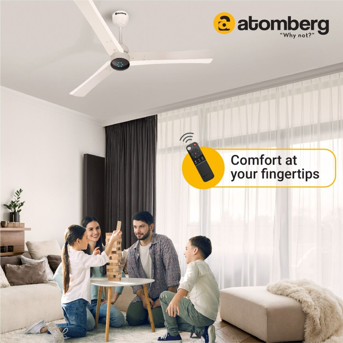 Picture of Atomberg Renesa+ 56" 35W BLDC Motor Energy Saving Anti-Dust Speed Indicator Light Ceiling Fan With Remote Control (Pearl White) AT-101 | Free Delivery-Pearl White