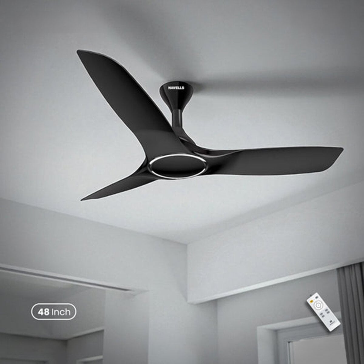Picture of Havells Stealth Air 48"- Ceiling Fan With Remote (Metallic Black) H-316 | Free Delivery-Metallic Black