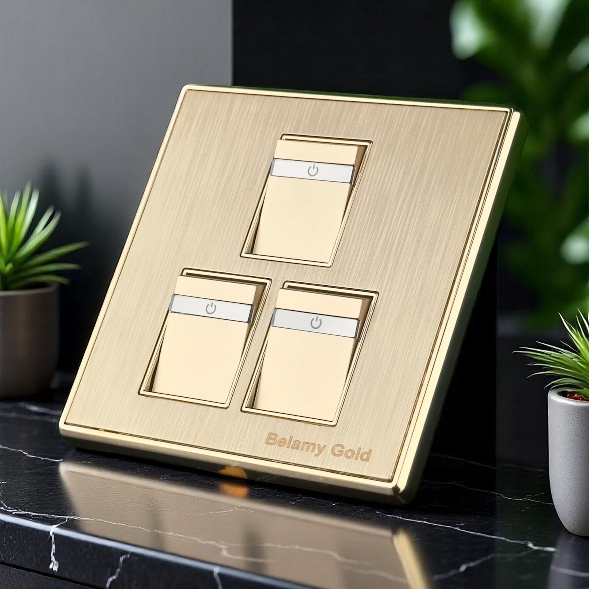 Picture of Belamy Golden 3 Gang 1 Way Socket | BE-135-SW-Gold