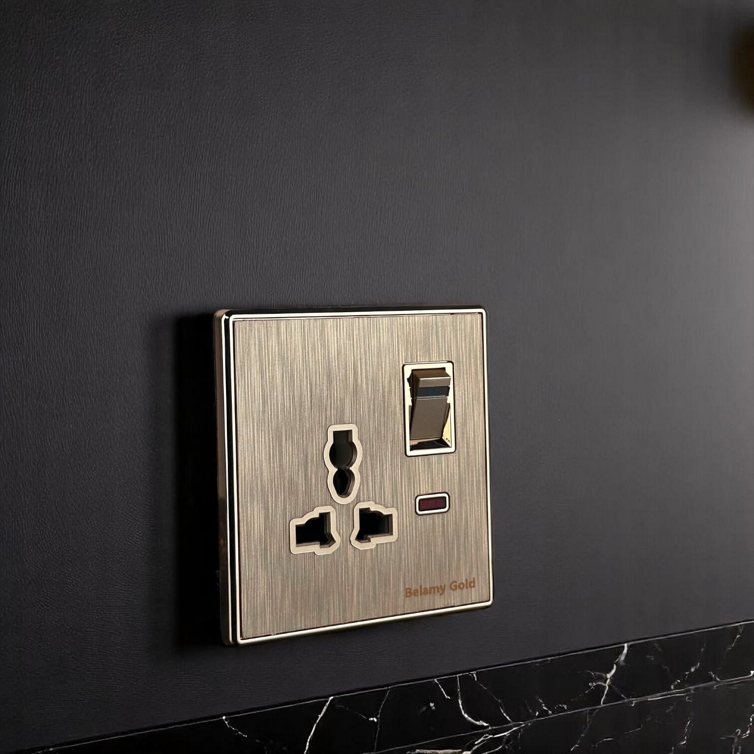 Picture of Belamy Golden 3-pin Socket With Switch | BE-142-SW-Gold