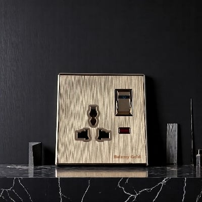 Picture of Belamy Golden 3-pin Socket With Switch | BE-142-SW-Gold
