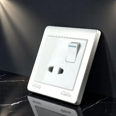 Picture of Belamy White-Grey 2 Pin Socket With Switch | BE-119-SW-White