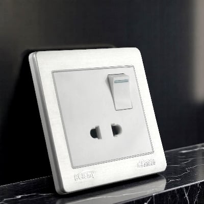 Picture of Belamy White-Grey 2 Pin Socket With Switch | BE-119-SW-White