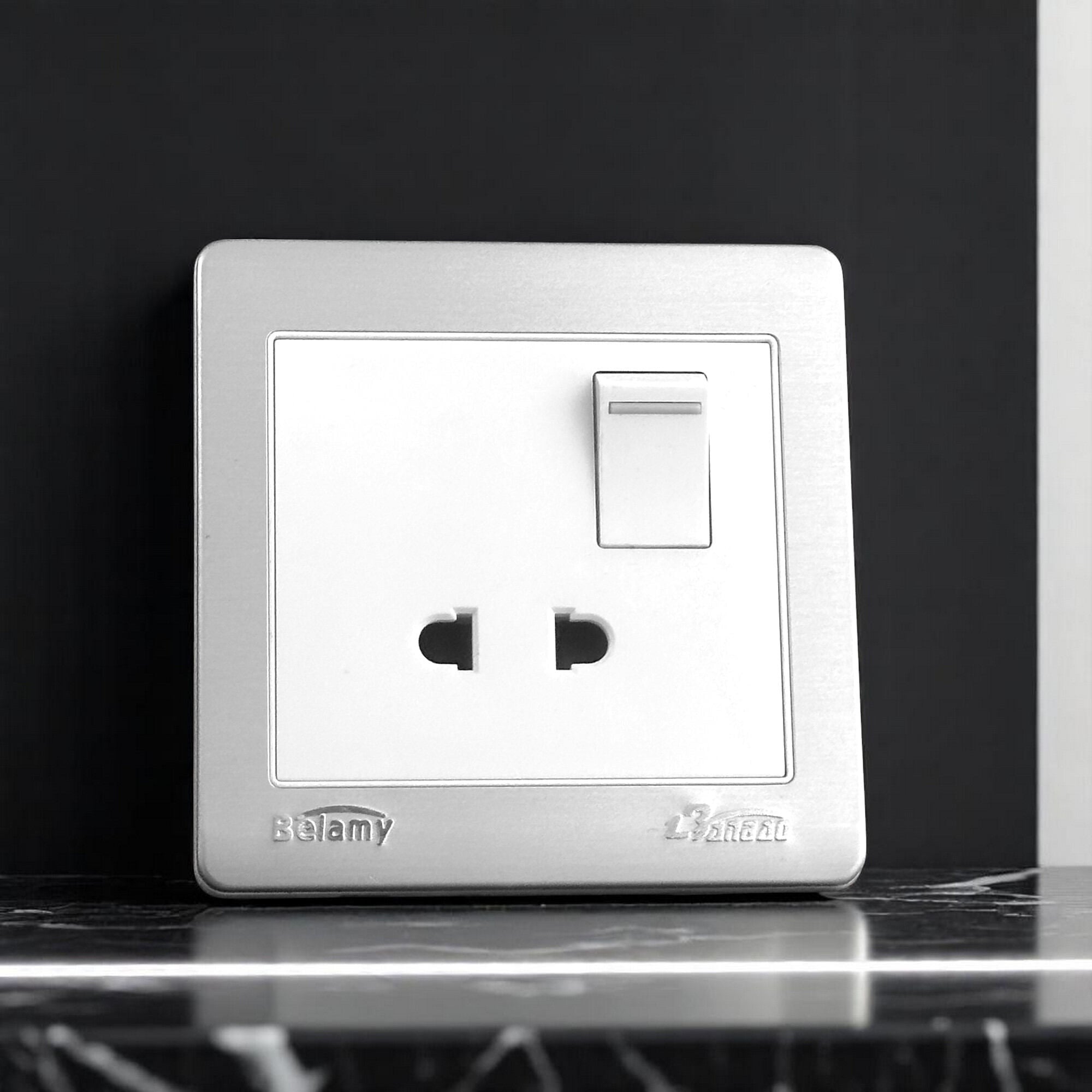 Picture of Belamy White-Grey 2 Pin Socket With Switch | BE-119-SW-White