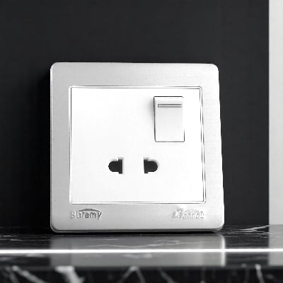 Picture of Belamy White-Grey 2 Pin Socket With Switch | BE-119-SW-White