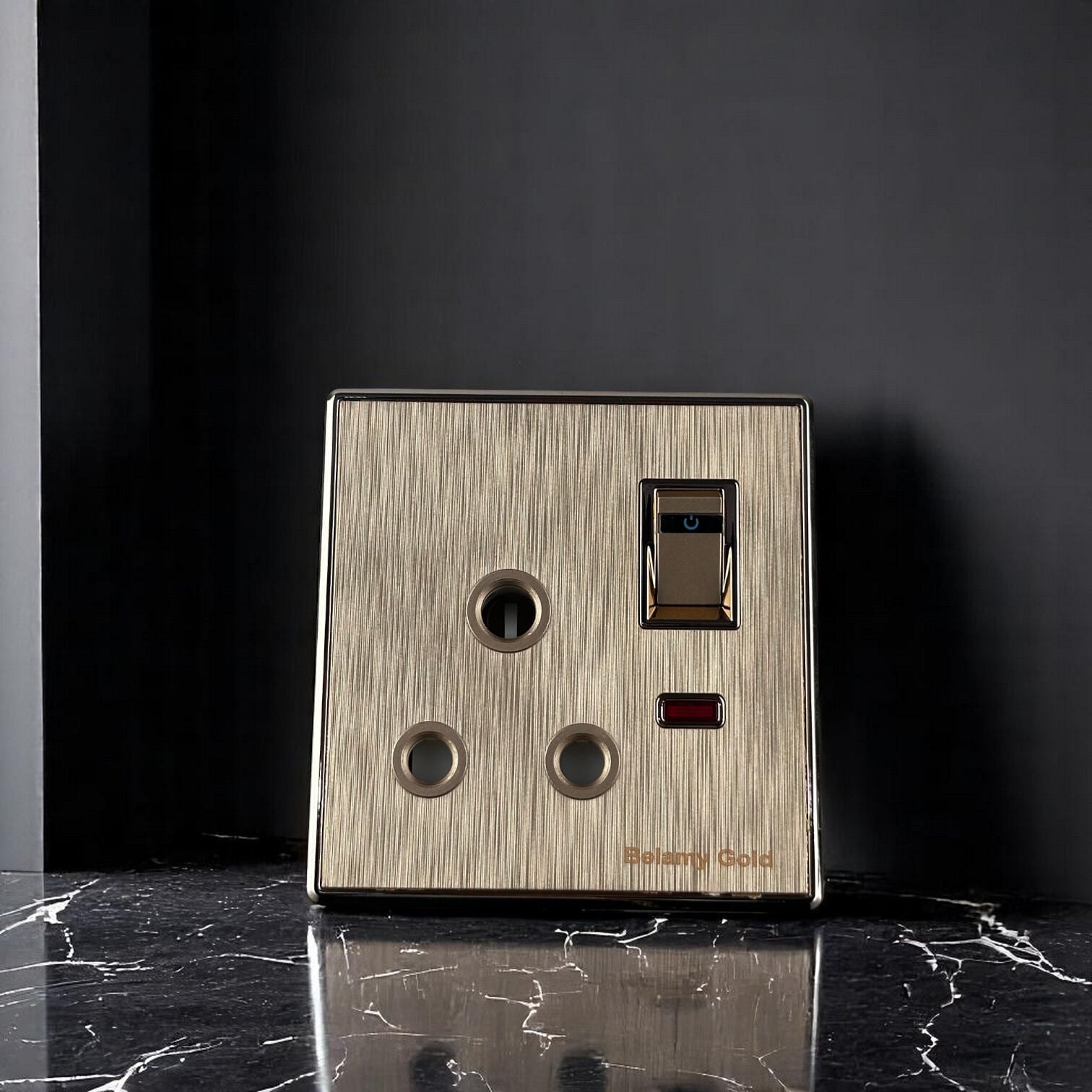 Picture of Belamy Golden 3-pin Round Socket With Switch | BE-143-SW-Gold
