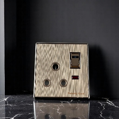 Picture of Belamy Golden 3-pin Round Socket With Switch | BE-143-SW-Gold